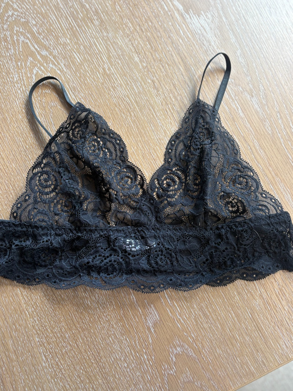 AVID LOVE Women's Black Lace Bralette Bra Sheer Floral Unlined Bralette L 8-12